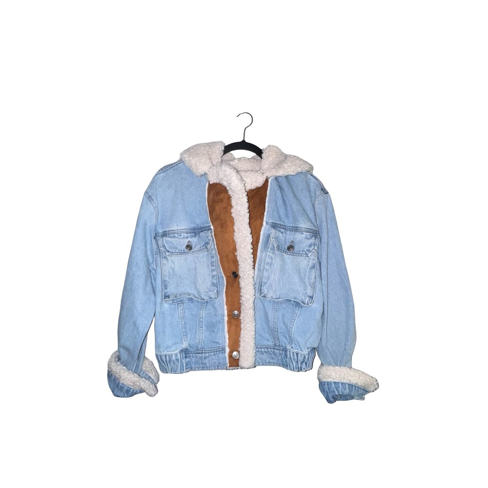 We The Free Free People Sherpa Lined Denim‎ Jacket Small Hooded Light Wash - Picture 4 of 8